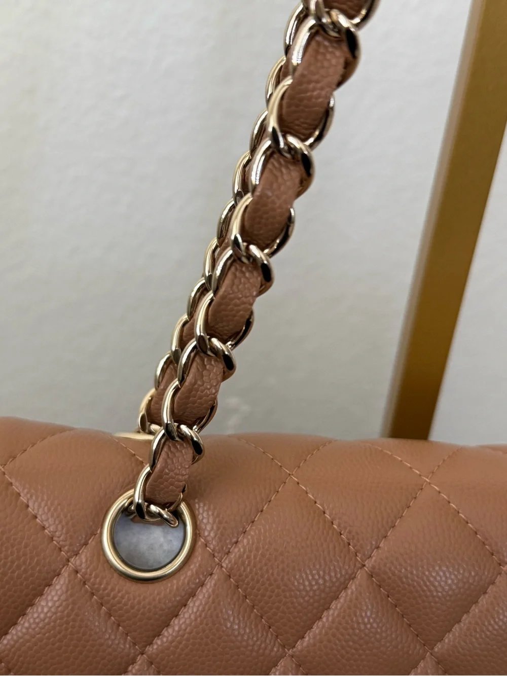 Chanel Quilted Caviar Classic small Double Flap bag in a caramel tone